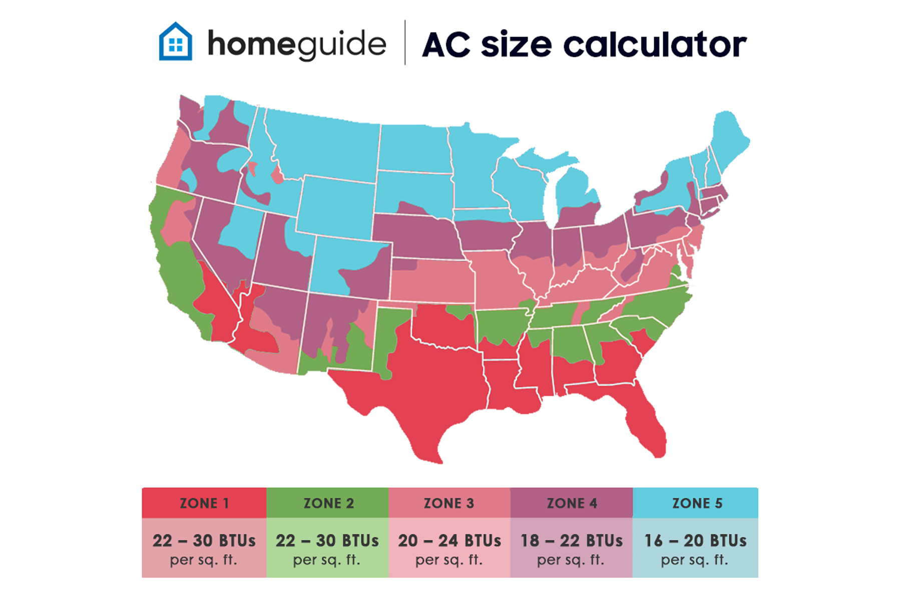 What Size AC Do I Need? - AC Unit Size Map - BTUs Per Square Foot